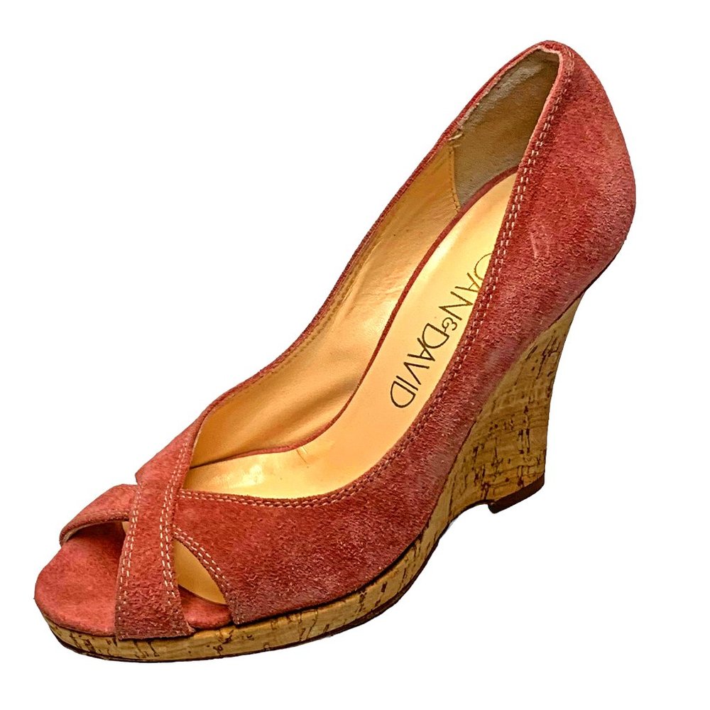 Joan & David Contessa Suede Peep Toe Platform Cork Wedges Made in Italy